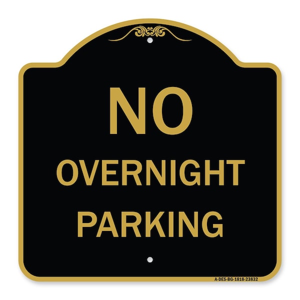 Signmission Designer Series No Overnight Parking, Black & Gold Aluminum Sign, 18" x 18", BG-1818-23832 A-DES-BG-1818-23832 - main